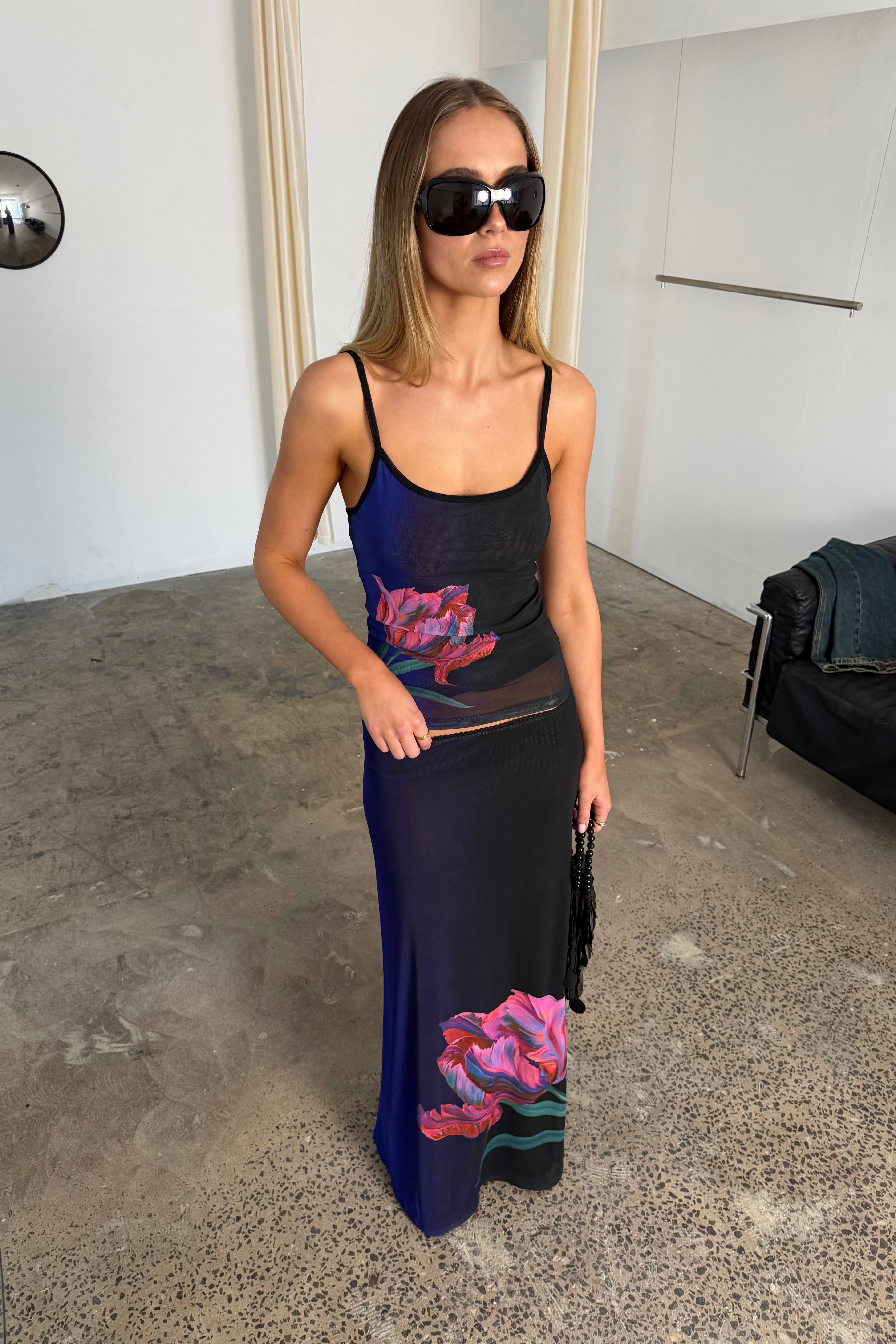 Maxi Skirt | Mesh Cobalt Floral