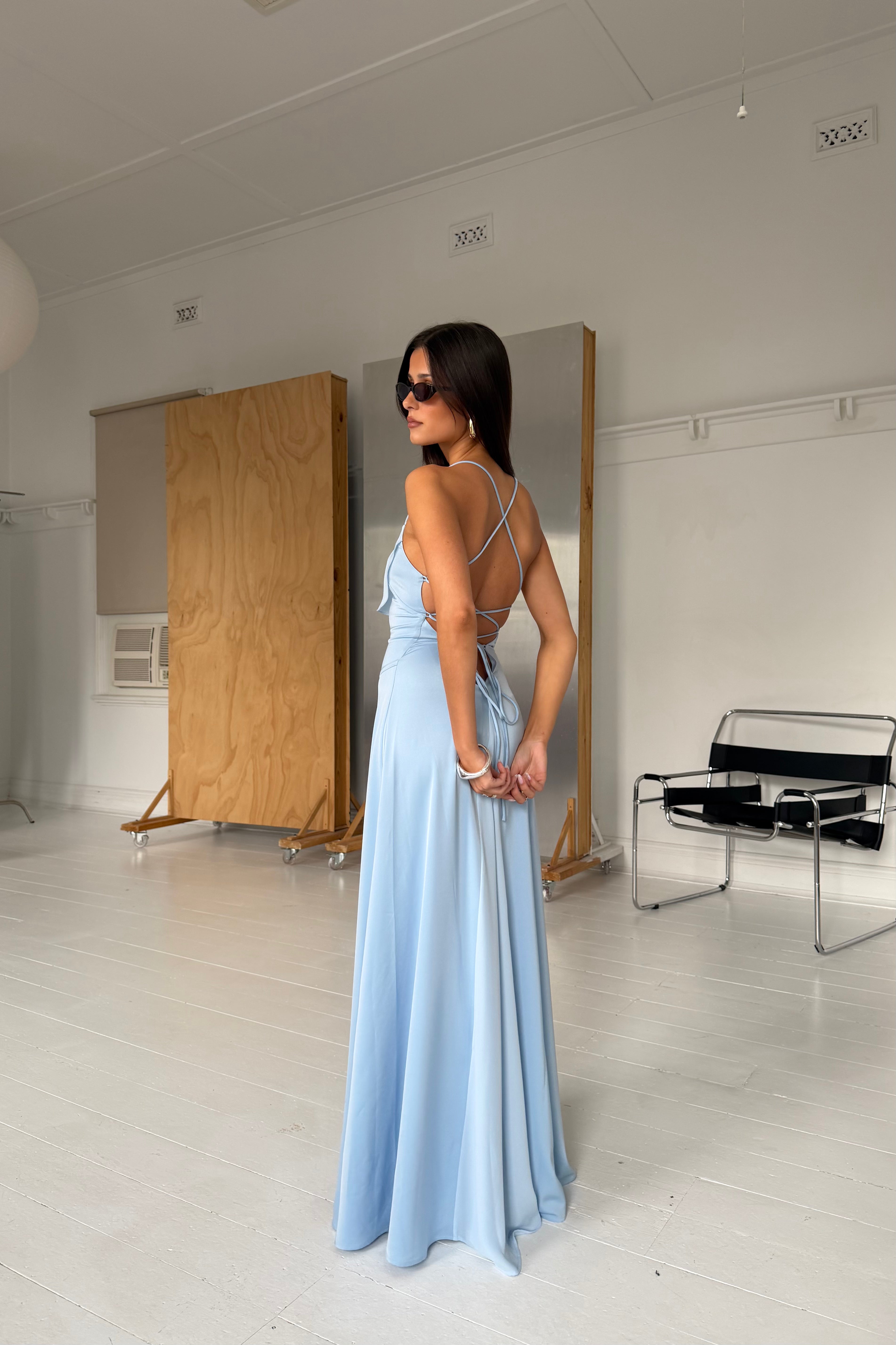 Frill Backless Maxi Dress | Baby Blue