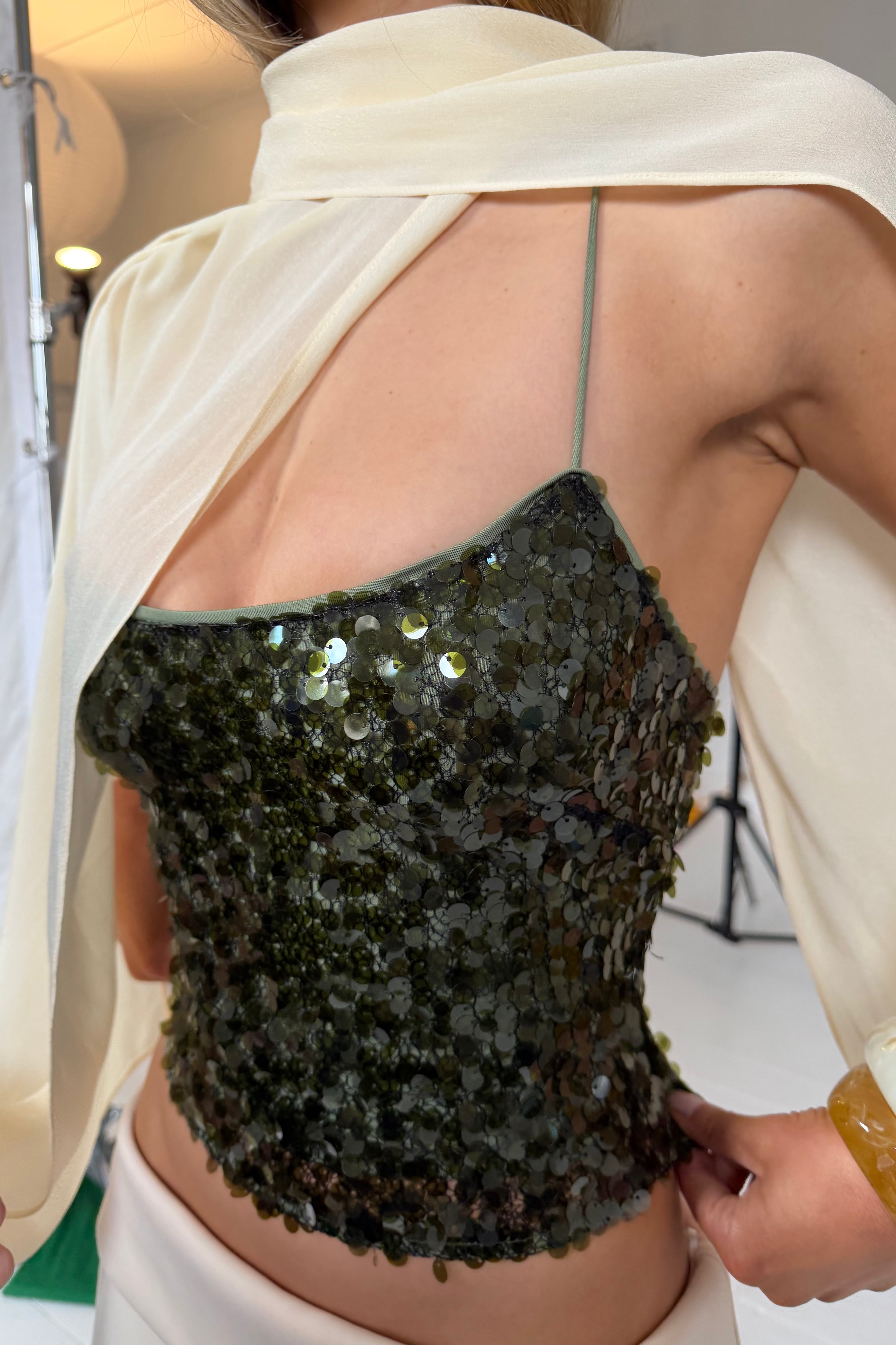 Backless Top | Forest Green Sequin