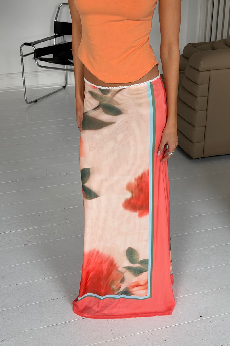 Maxi Skirt | Mesh Peach Floral