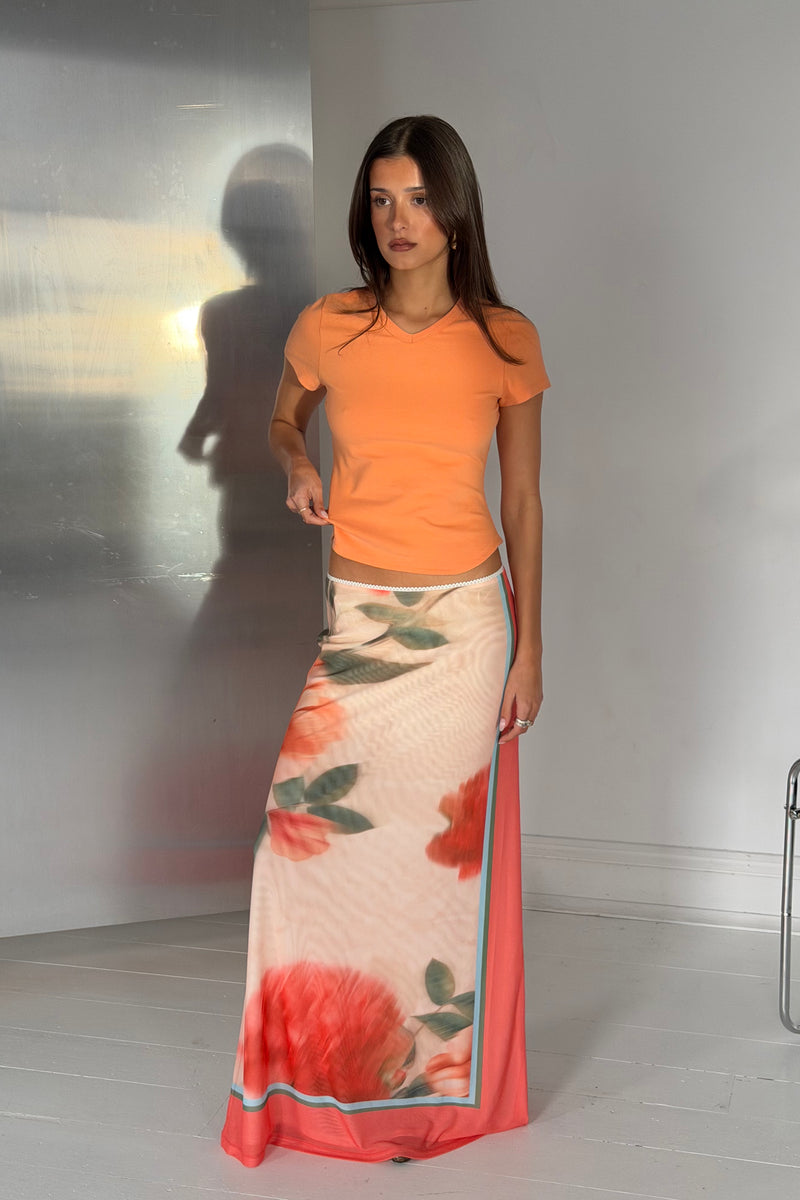 Maxi Skirt | Mesh Peach Floral