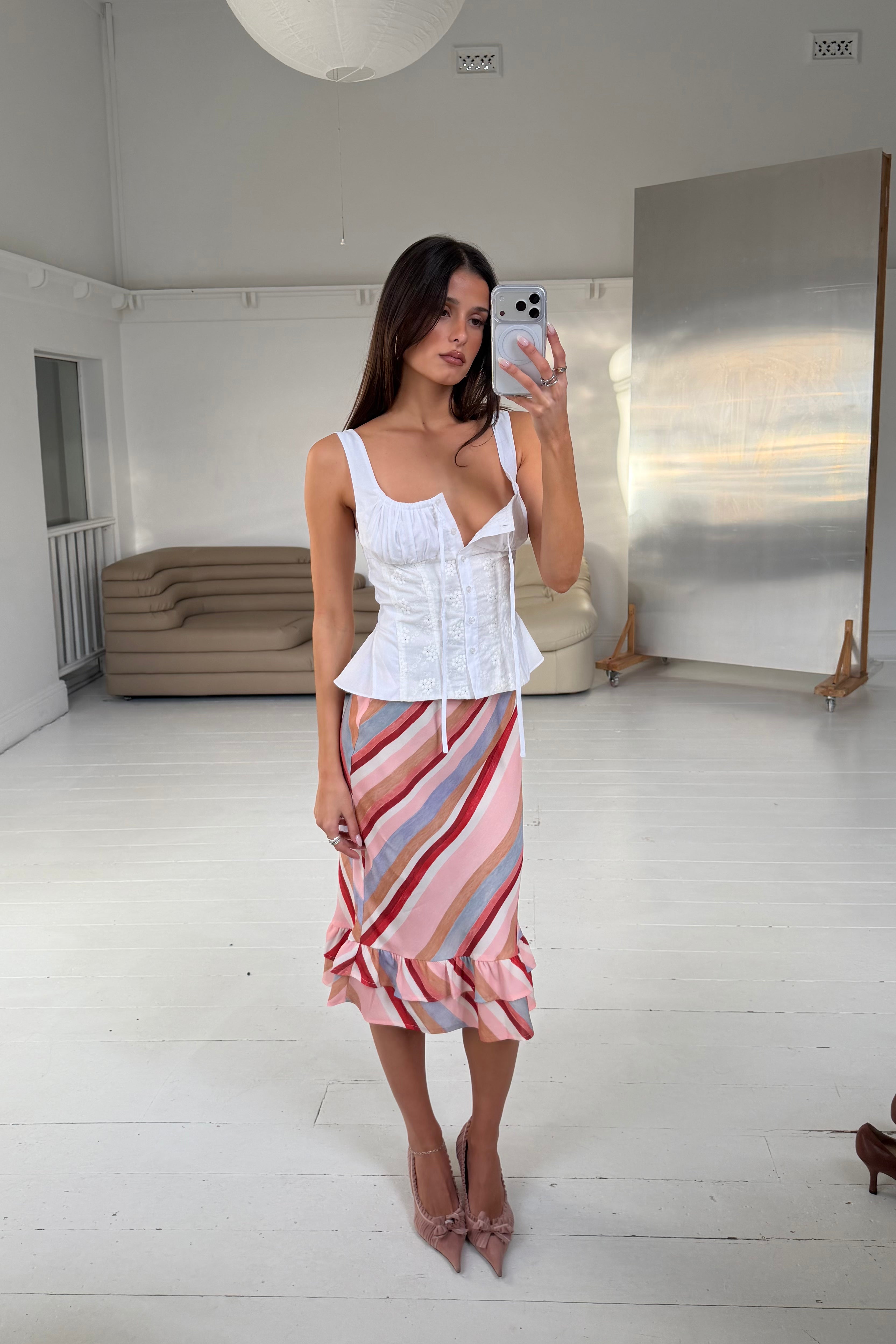 Peplum Embroidered Top | White