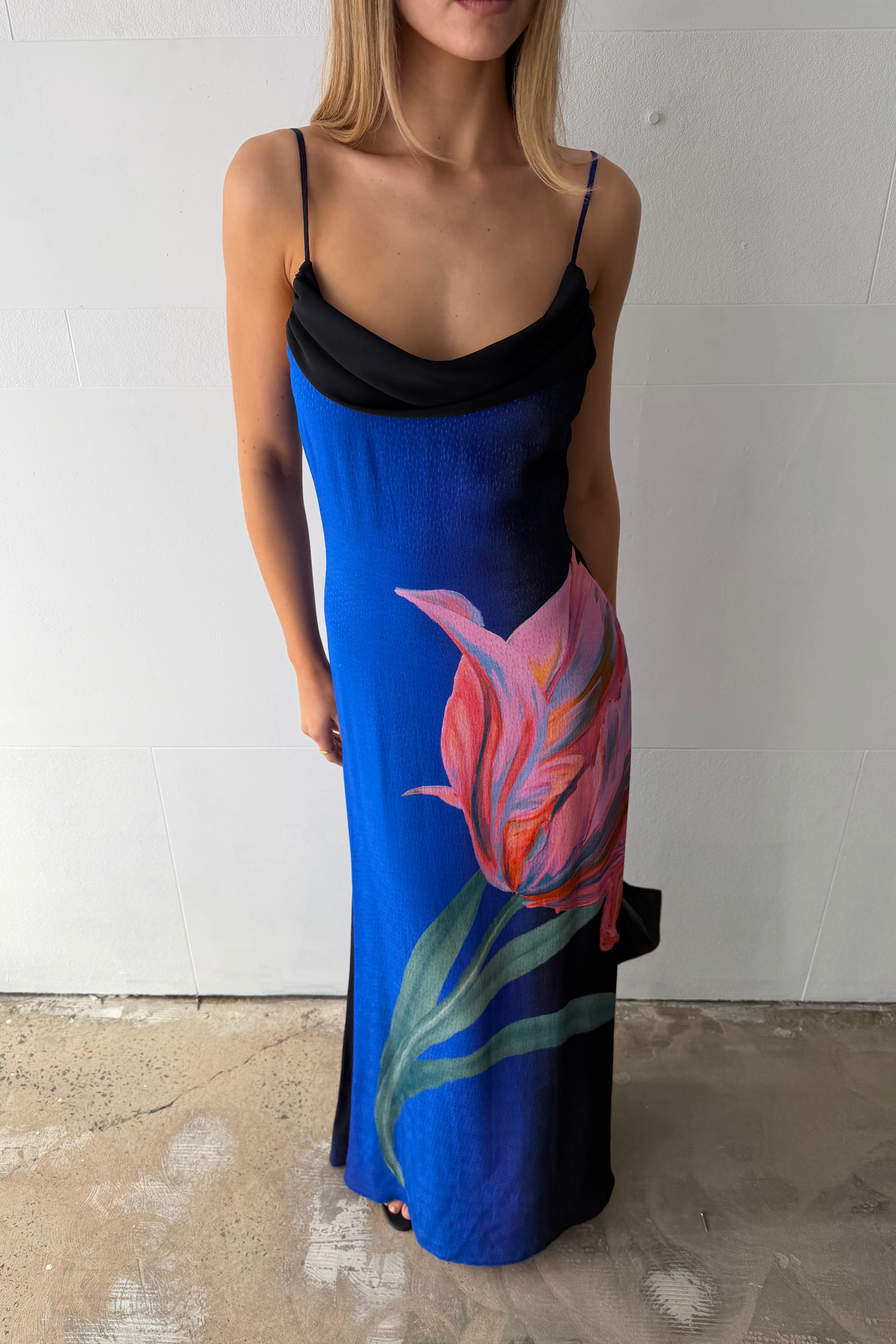 Draped Slip Dress | Cobalt Floral