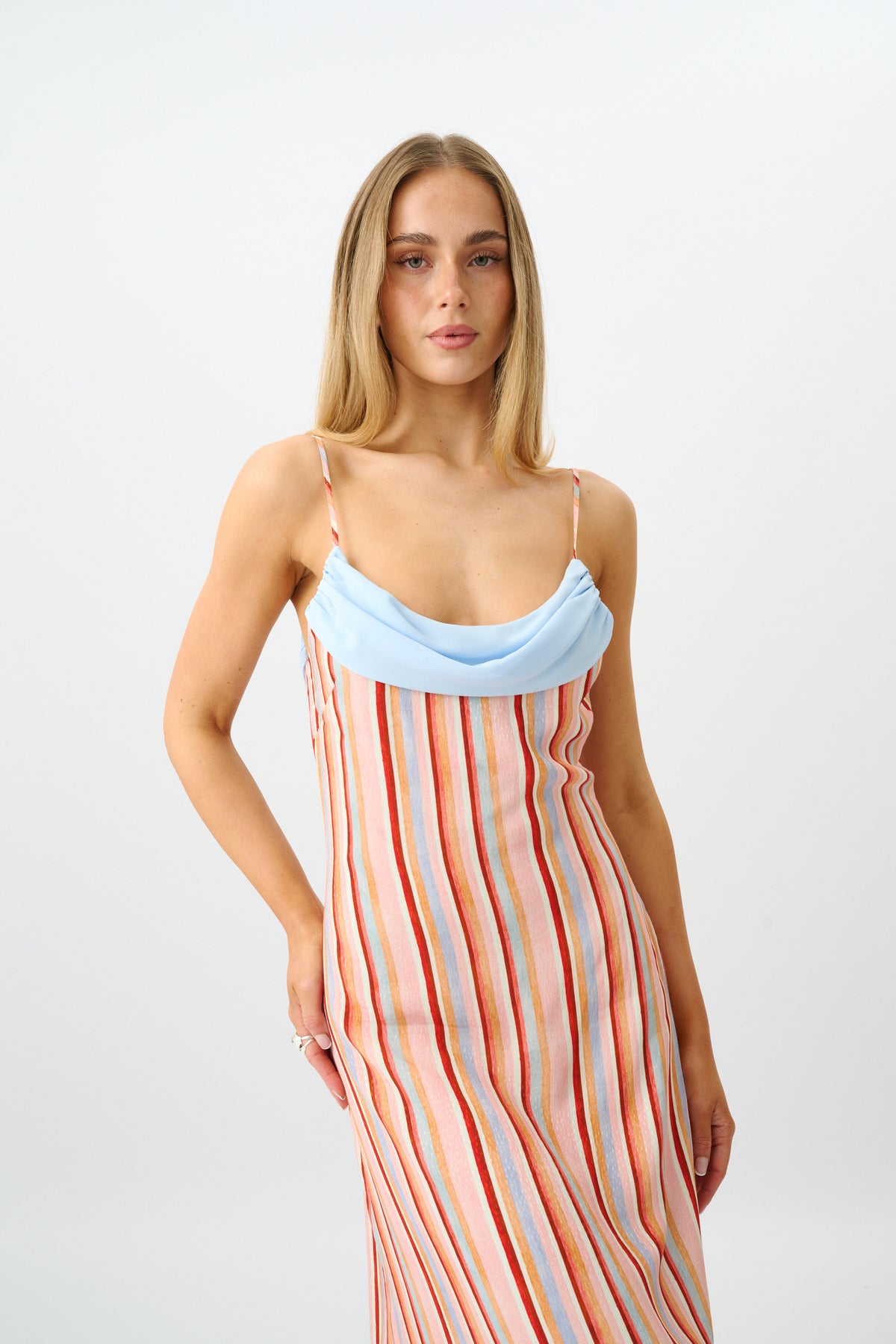 Draped Slip Dress | Blush Stripe