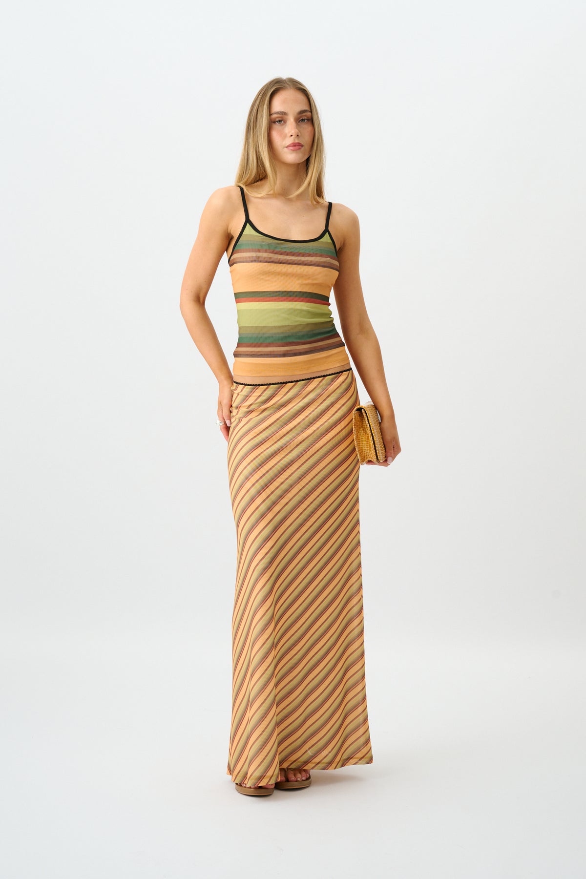 Maxi Skirt | Mesh Gold Stripe