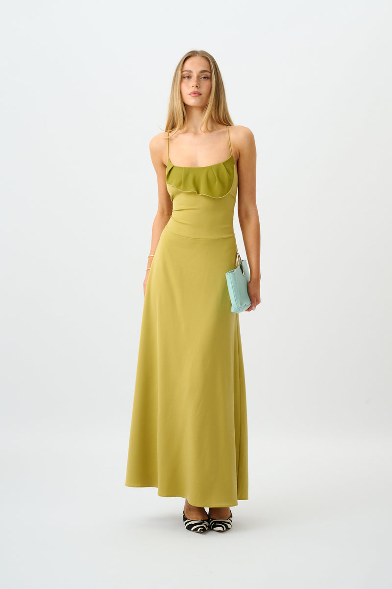 Frill Backless Maxi Dress | Emerald