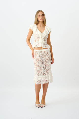 Frill Midi Skirt | White Lace
