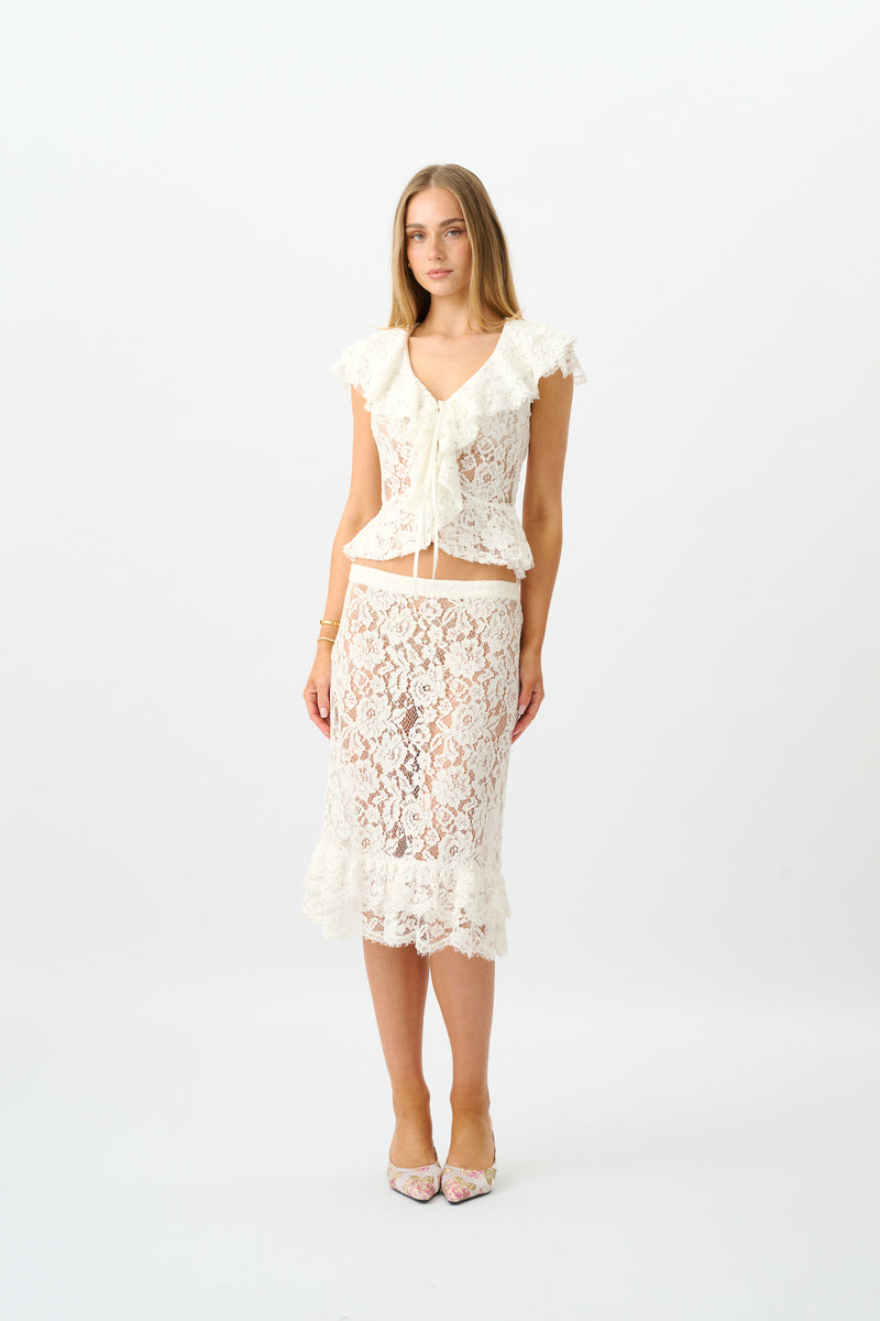 Frill Cap Sleeve Cardigan | White Lace