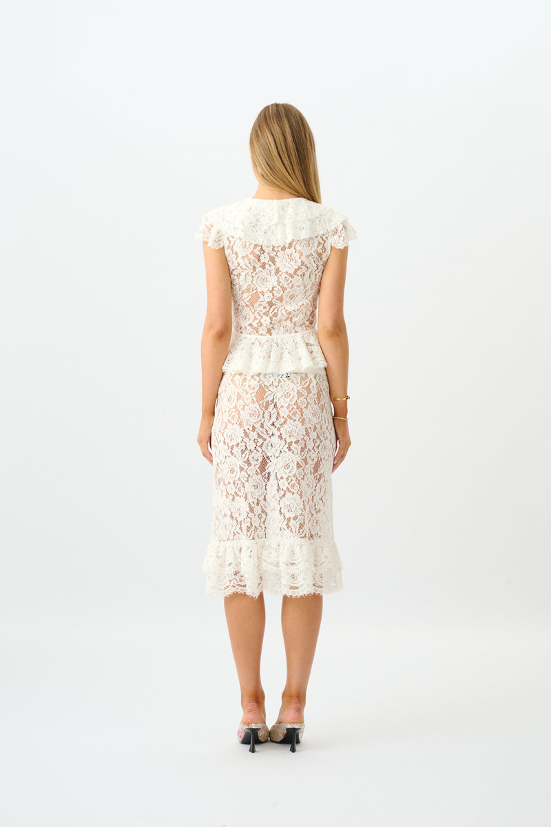 Frill Midi Skirt | White Lace