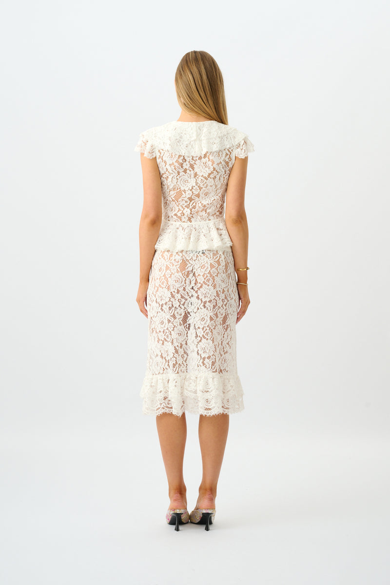 Frill Midi Skirt | White Lace
