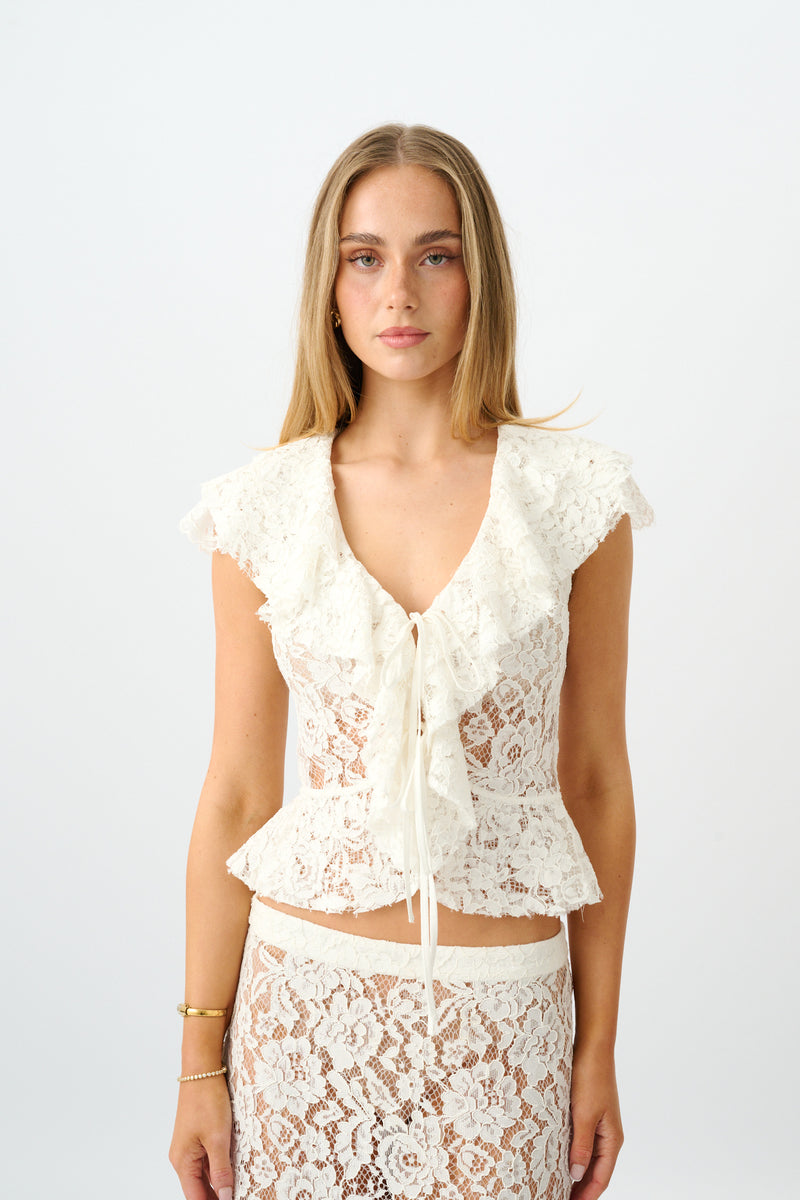 Frill Cap Sleeve Cardigan | White Lace