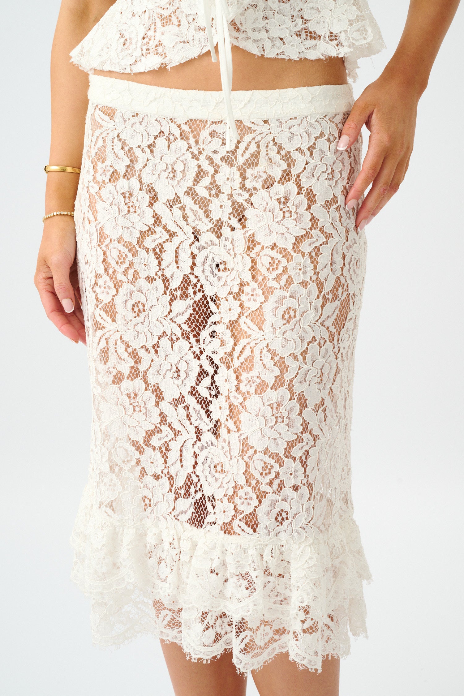 Frill Midi Skirt | White Lace