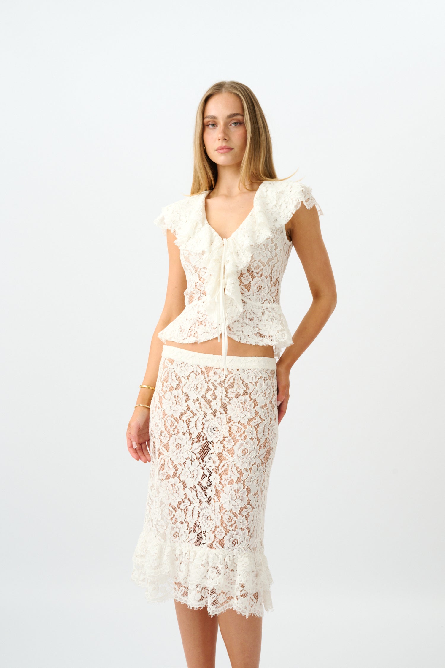 Frill Midi Skirt | White Lace