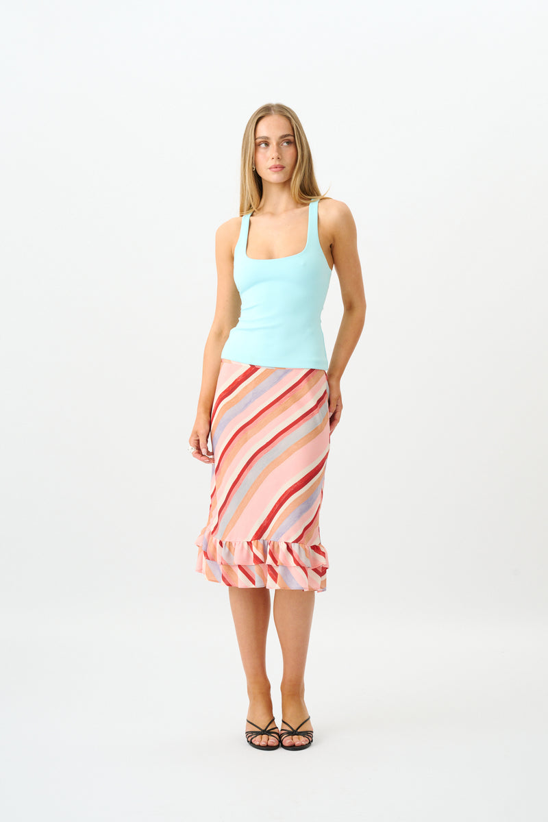 Frill Midi Skirt | Blush Stripe