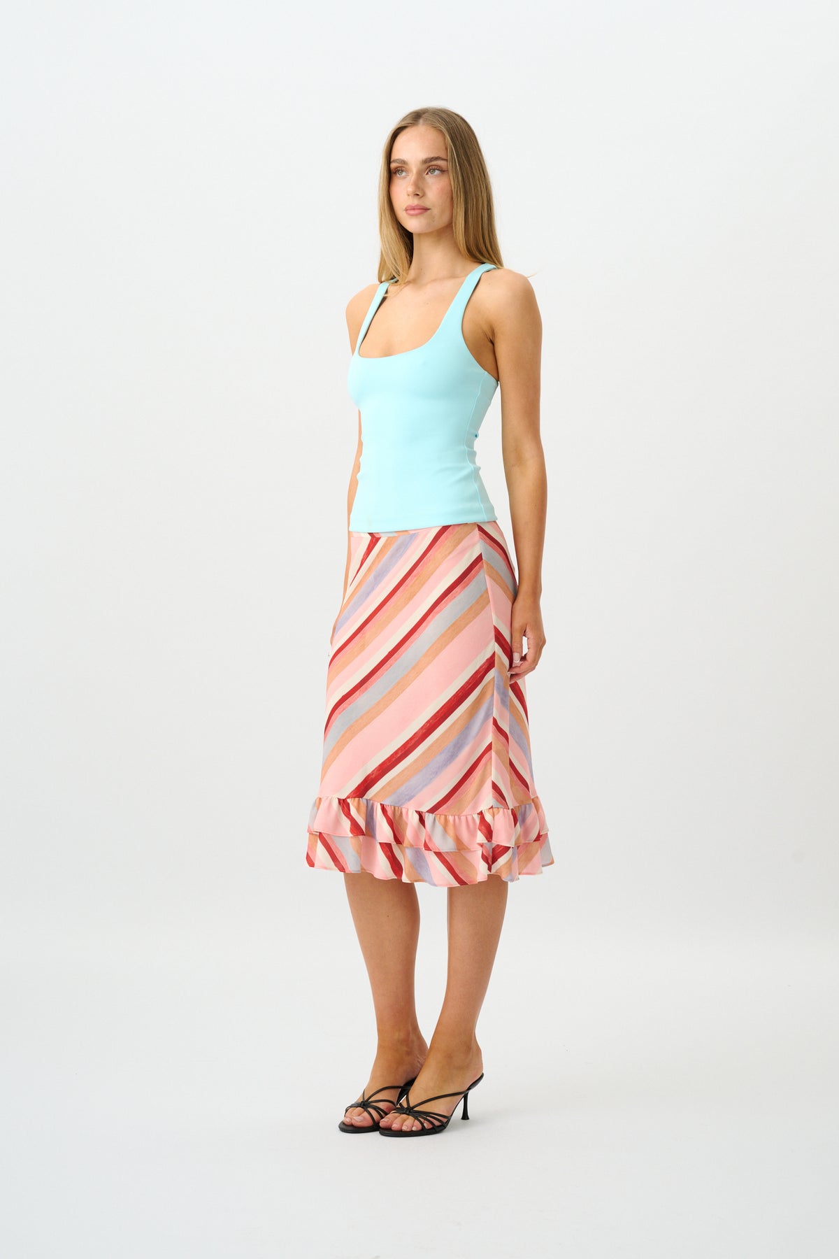 Frill Midi Skirt | Blush Stripe