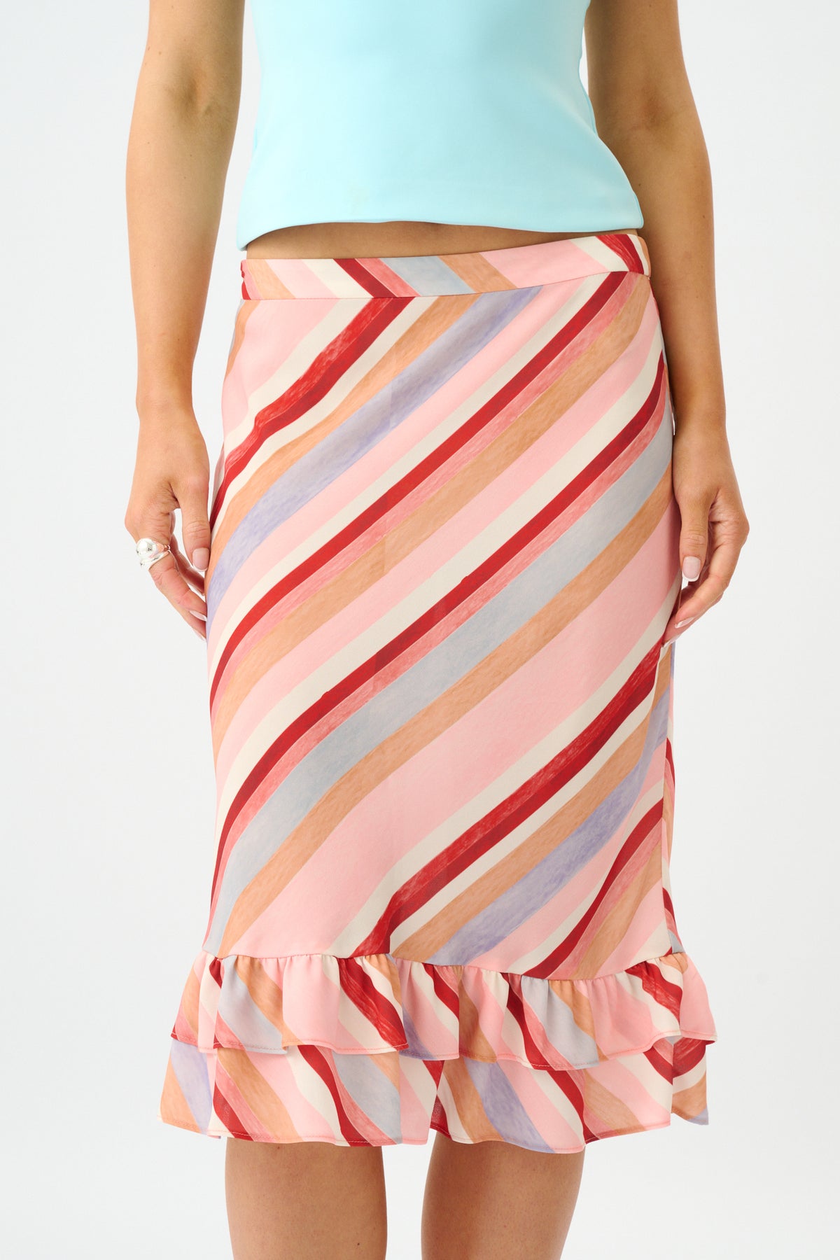 Frill Midi Skirt | Blush Stripe