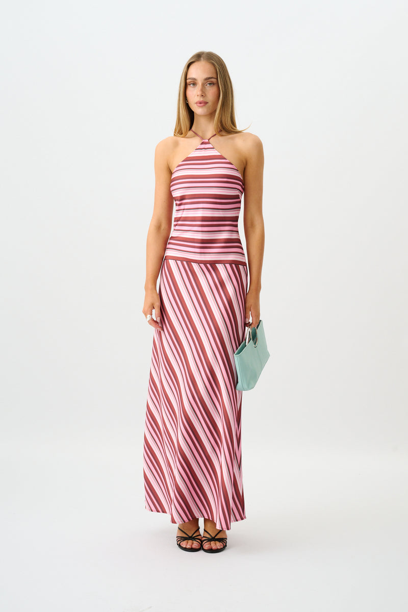 Halter Maxi Dress | Magenta Stripe