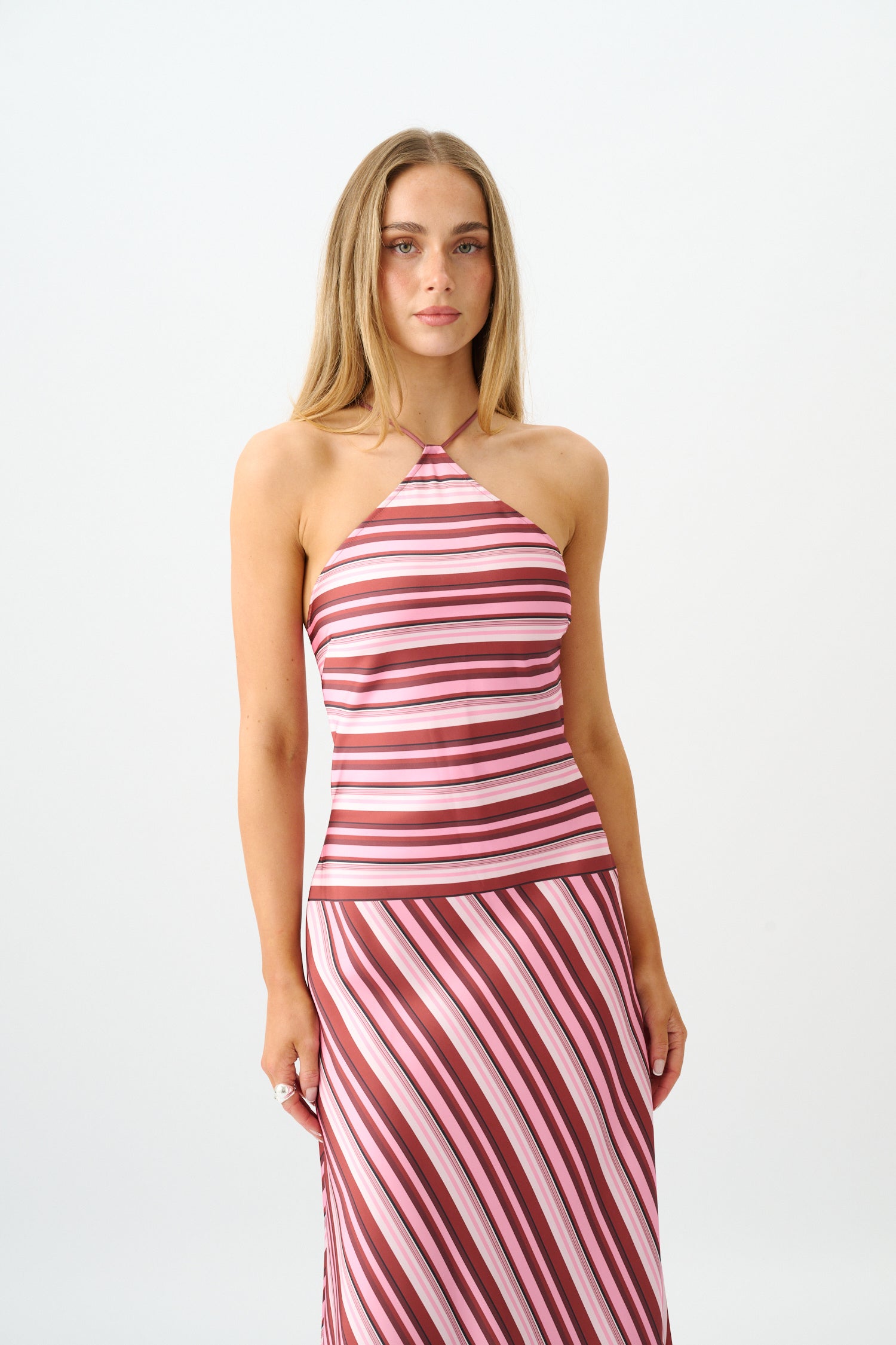 Halter Maxi Dress | Magenta Stripe