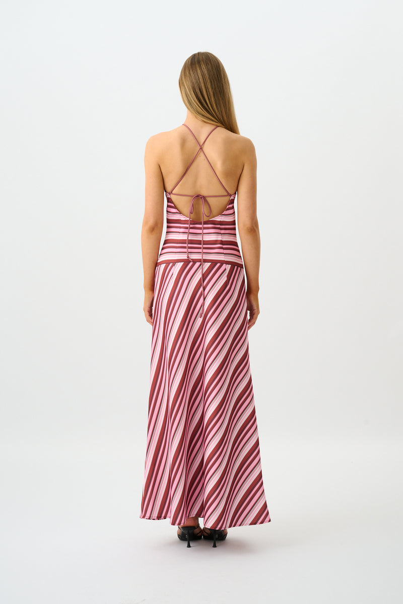 Halter Maxi Dress | Magenta Stripe