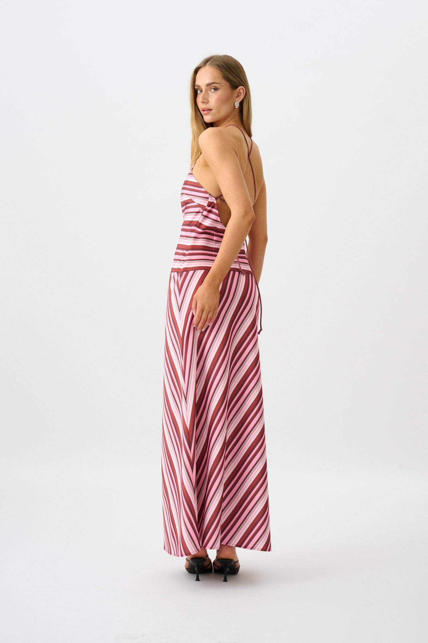 Halter Maxi Dress | Magenta Stripe