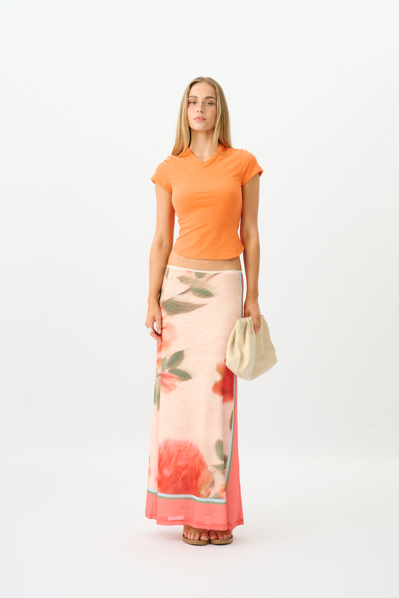 Maxi Skirt | Mesh Peach Floral