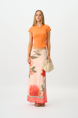 Maxi Skirt | Mesh Peach Floral