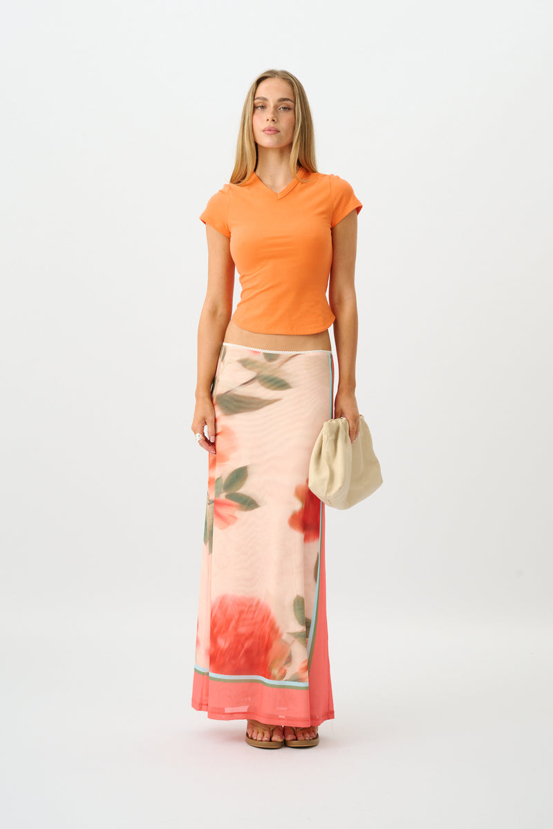 Maxi Skirt | Mesh Peach Floral