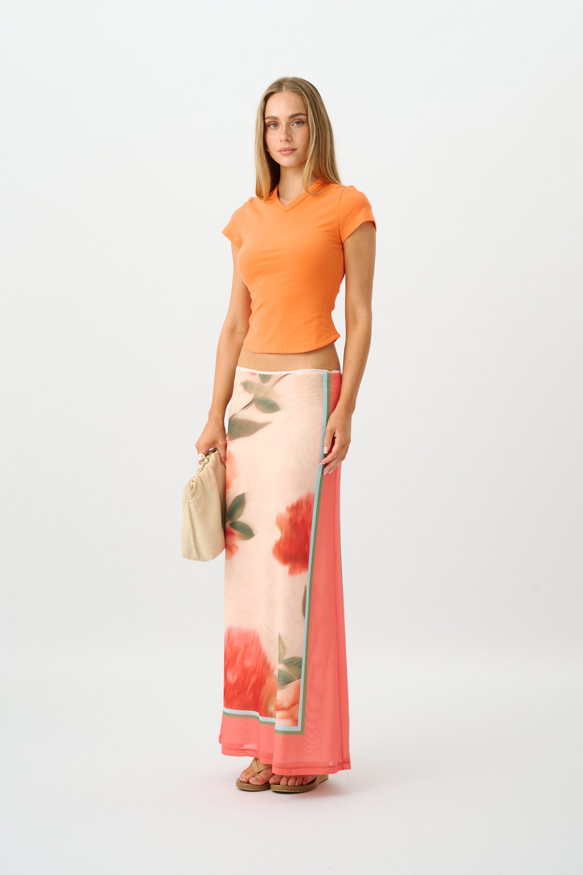 Maxi Skirt | Mesh Peach Floral