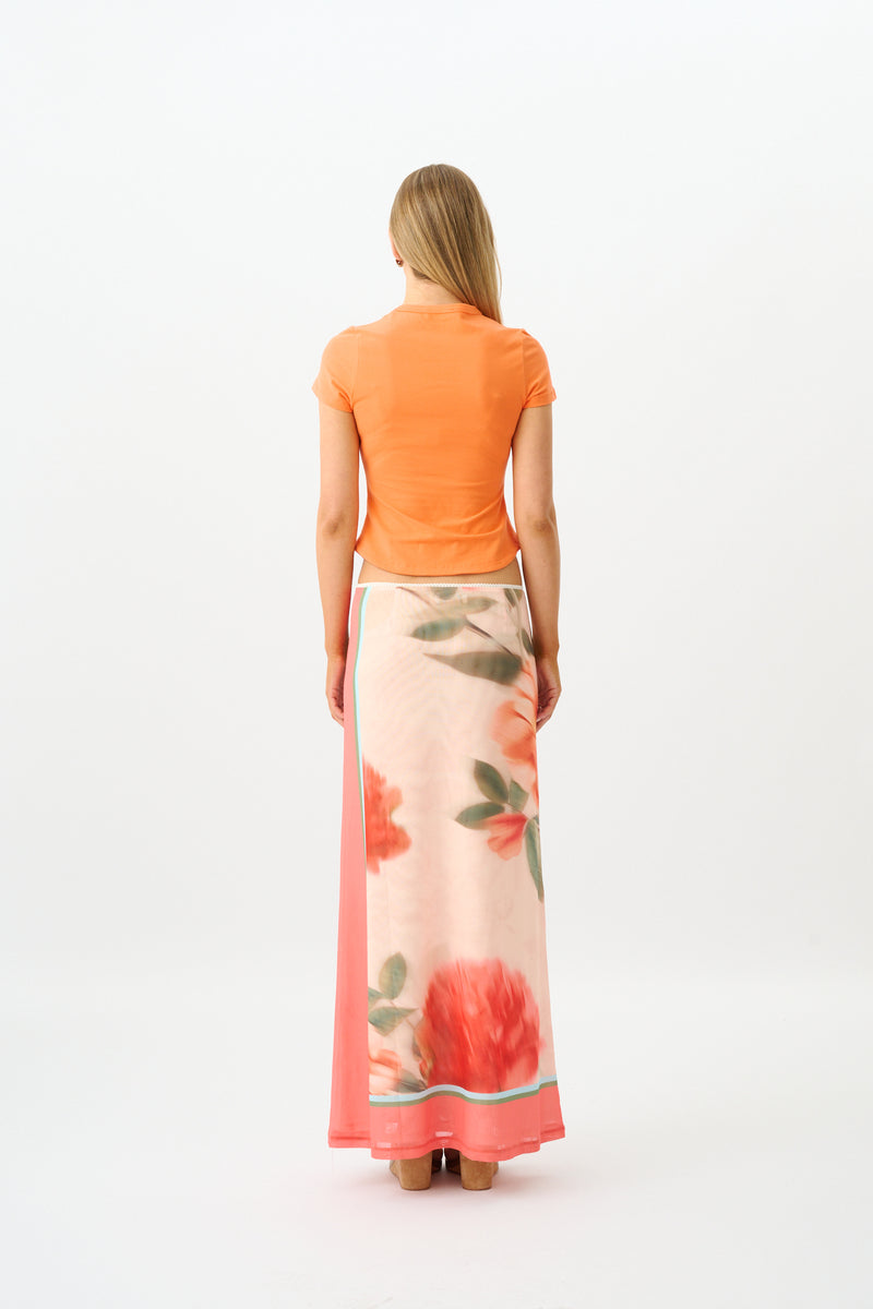 Maxi Skirt | Mesh Peach Floral