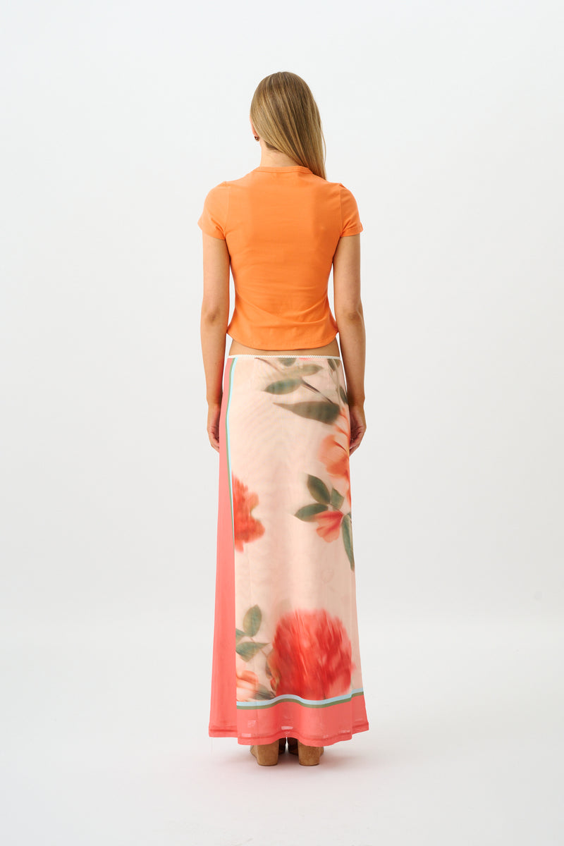 Maxi Skirt | Mesh Peach Floral