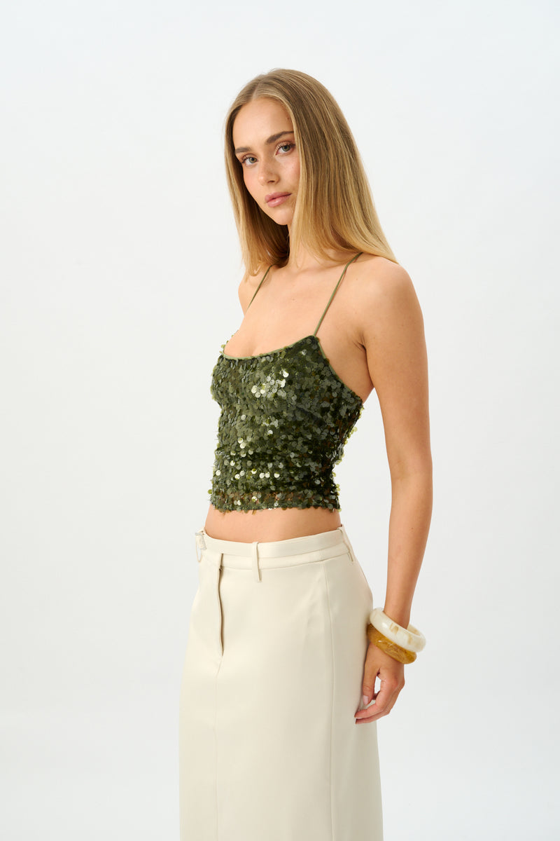 Backless Top | Forest Green Sequin