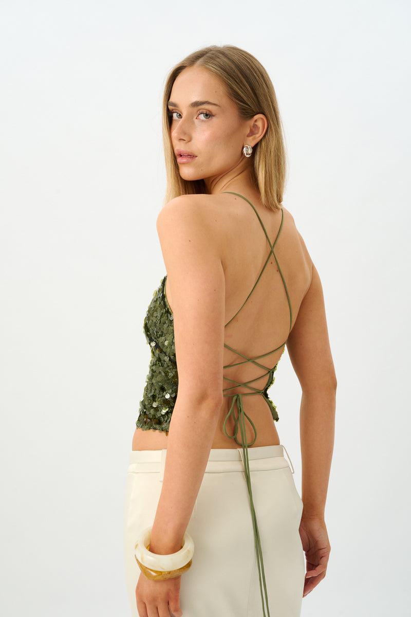 Backless Top | Forest Green Sequin