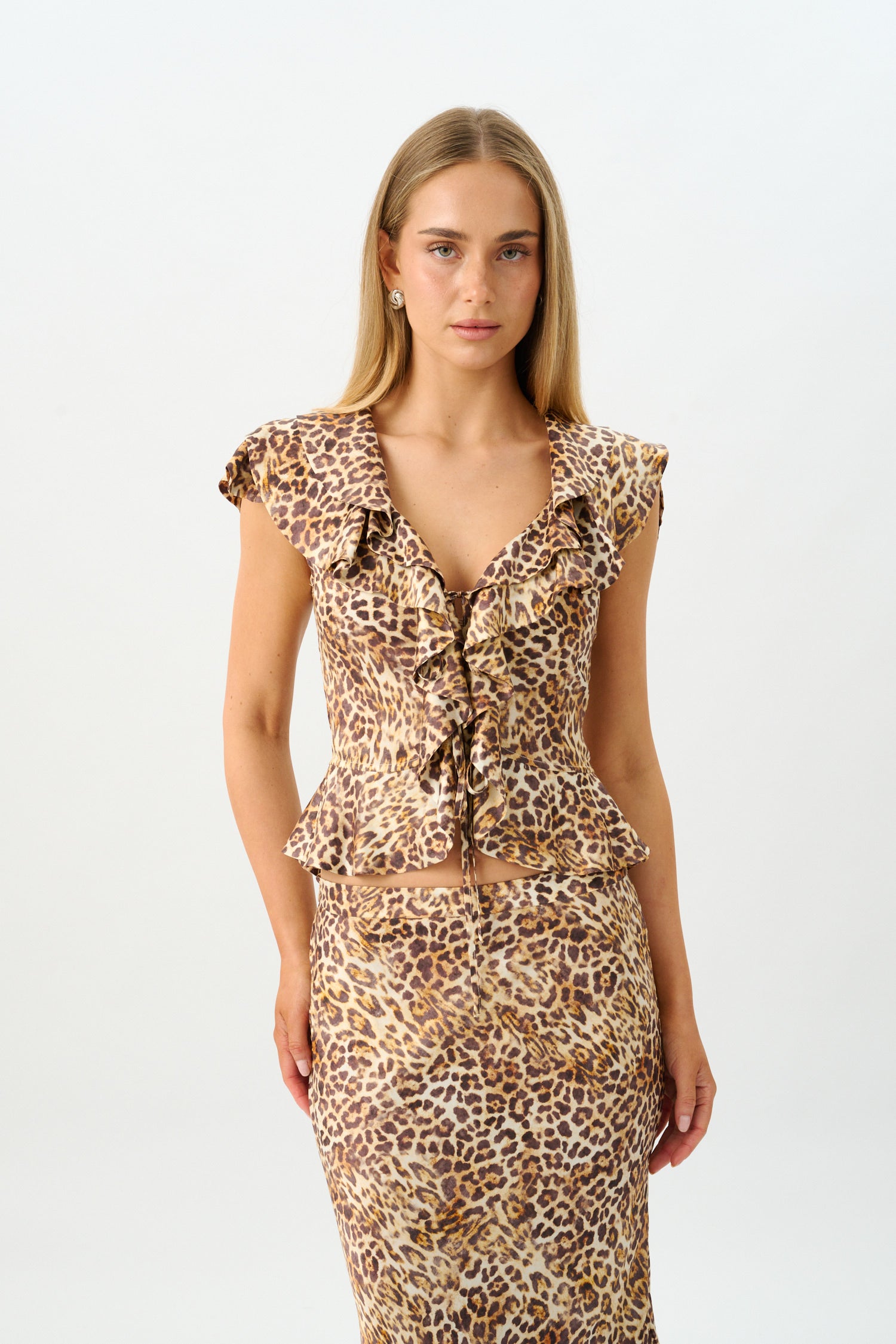 Frill Cap Sleeve Cardigan | Silk Leopard