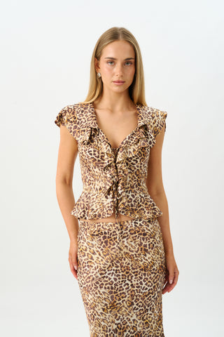 Frill Cap Sleeve Cardigan | Silk Leopard