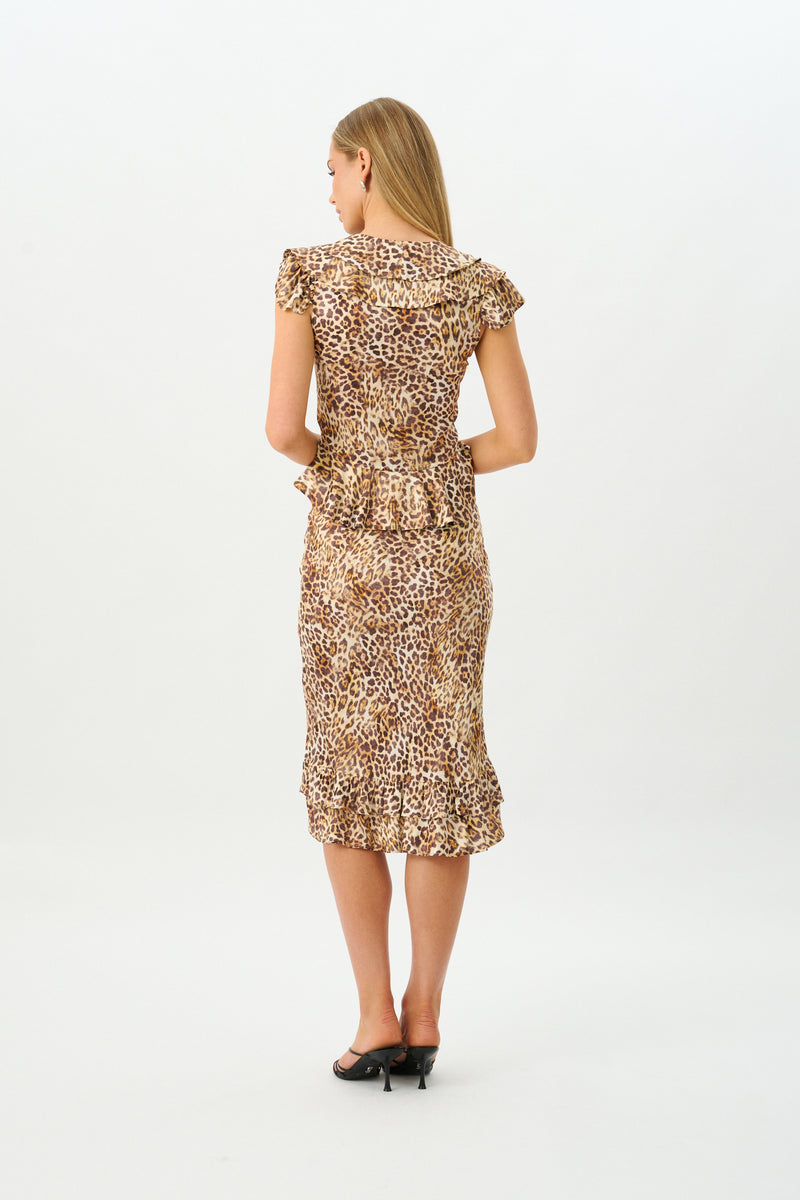 Frill Midi Skirt | Silk Leopard