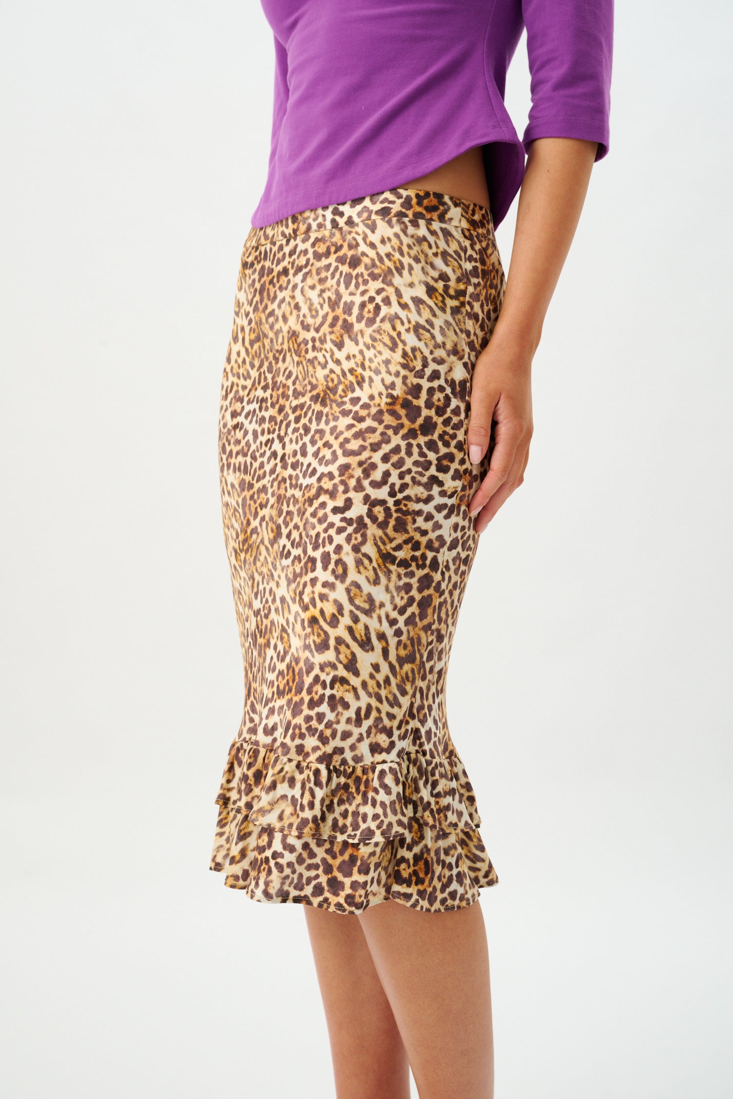 Frill Midi Skirt | Silk Leopard