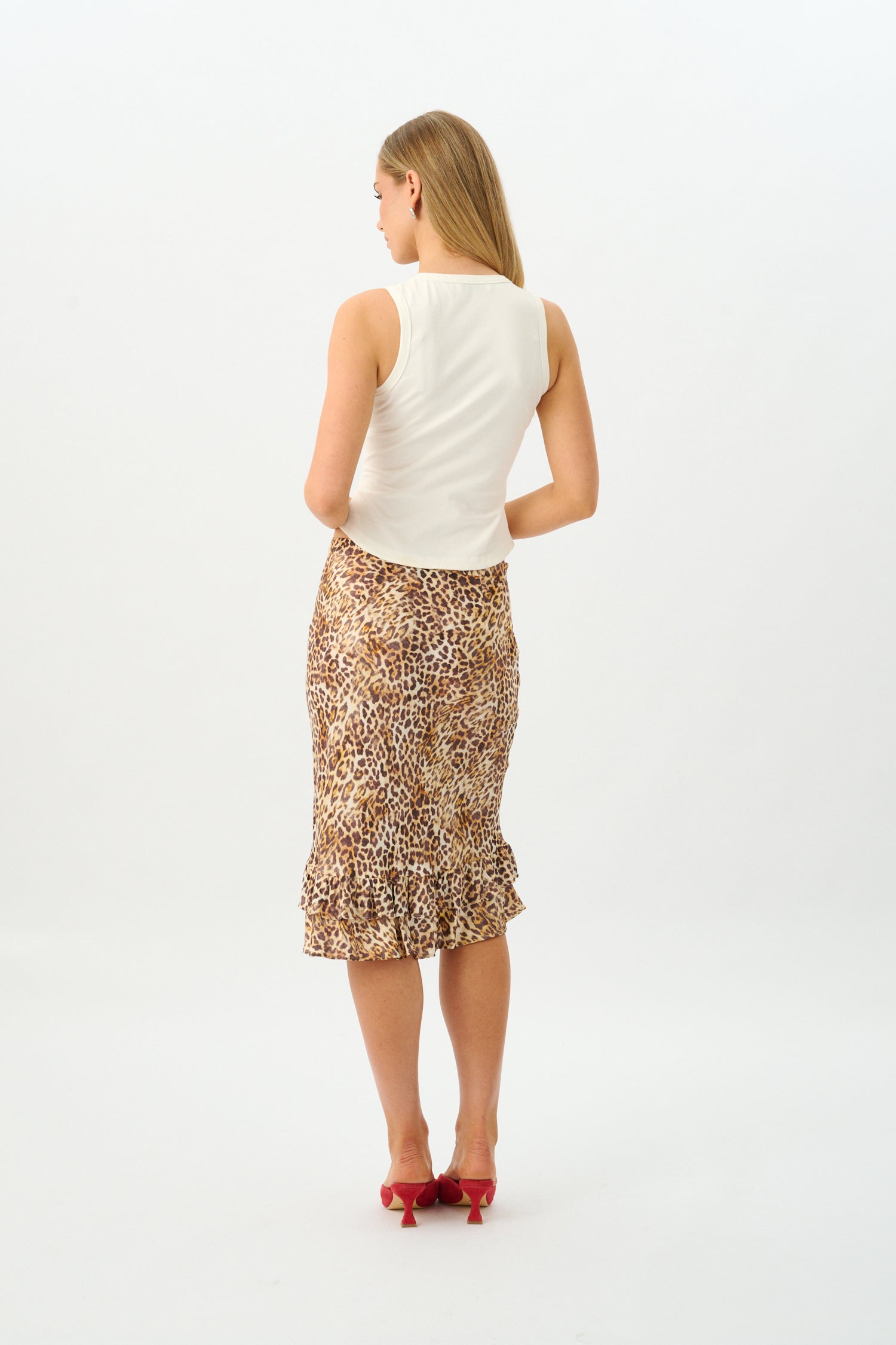 Frill Midi Skirt | Silk Leopard