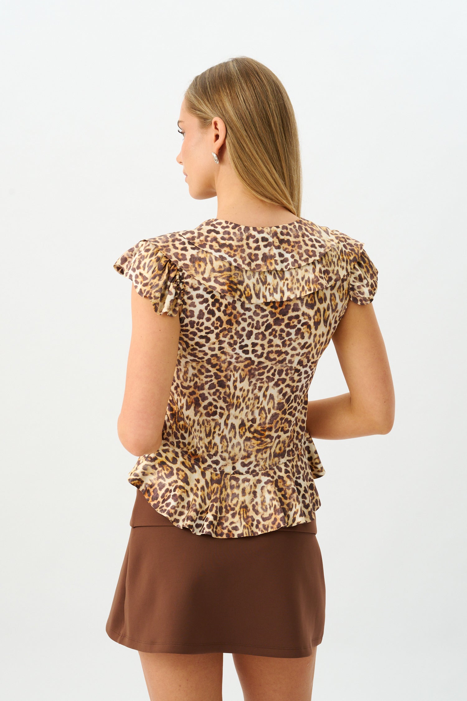 Frill Cap Sleeve Cardigan | Silk Leopard