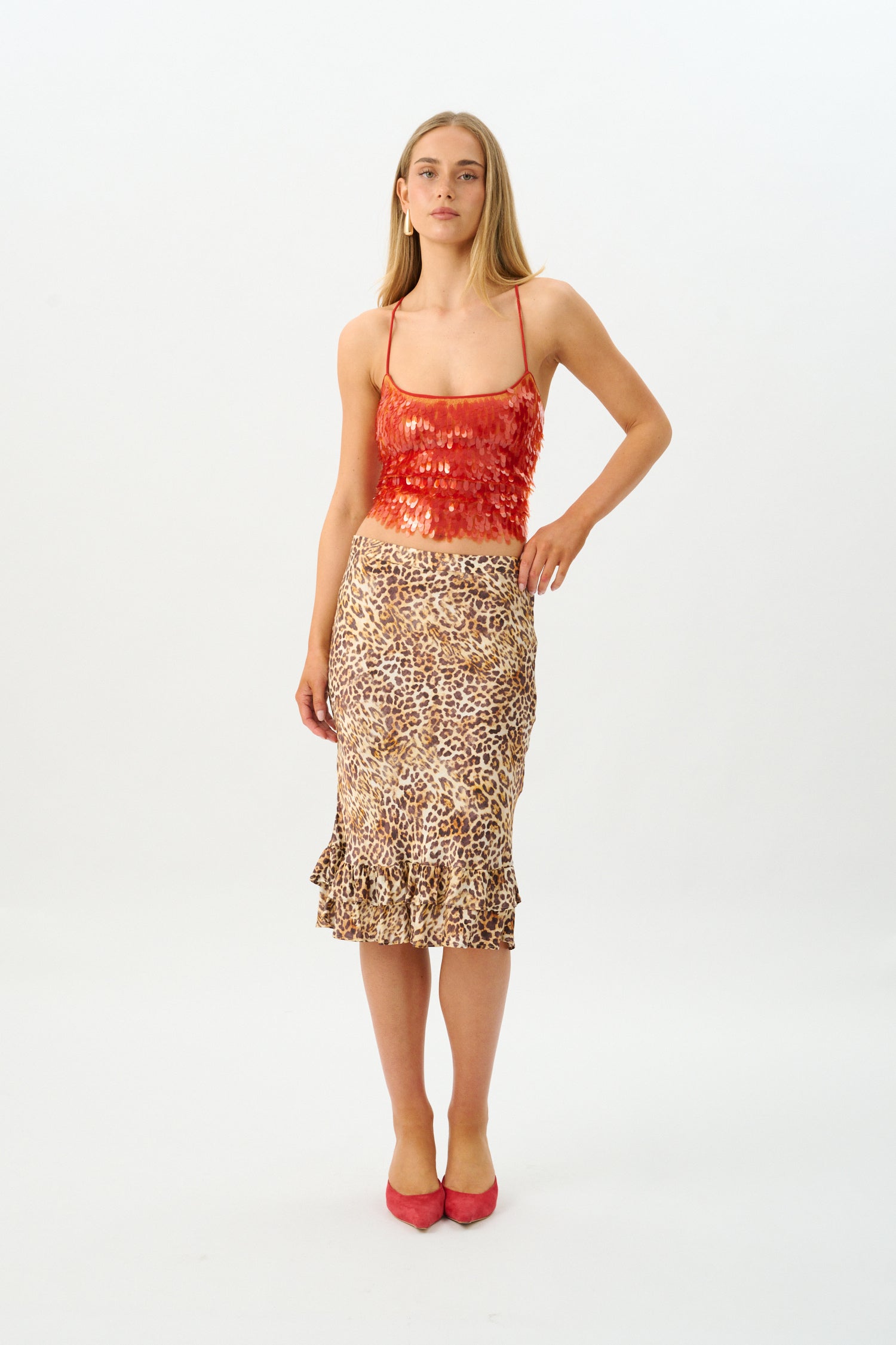 Frill Midi Skirt | Silk Leopard