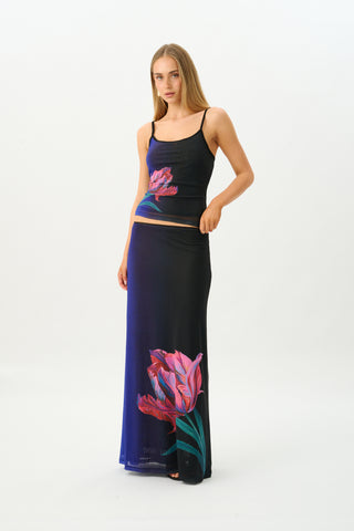 Maxi Skirt | Mesh Cobalt Floral