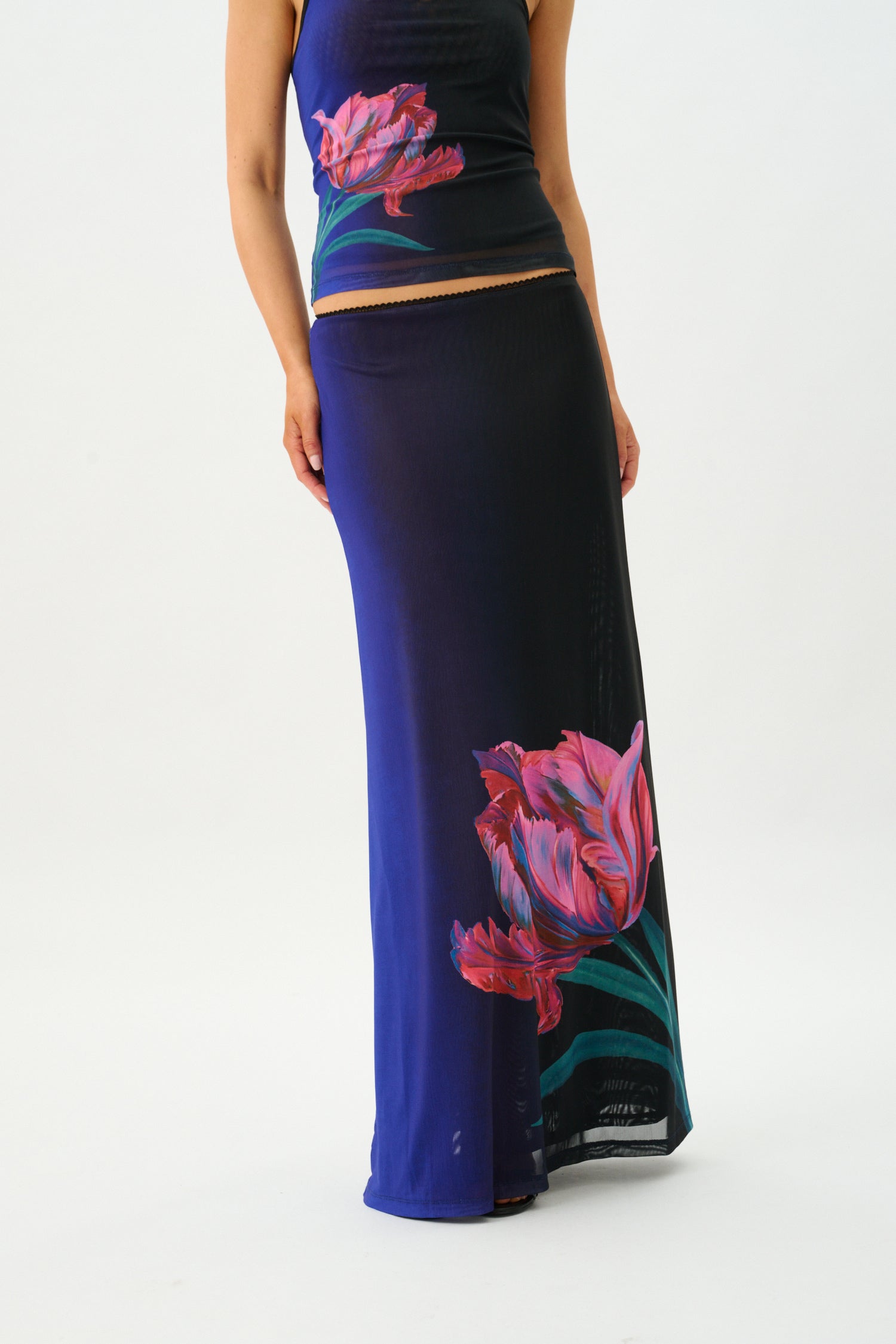 Maxi Skirt | Mesh Cobalt Floral