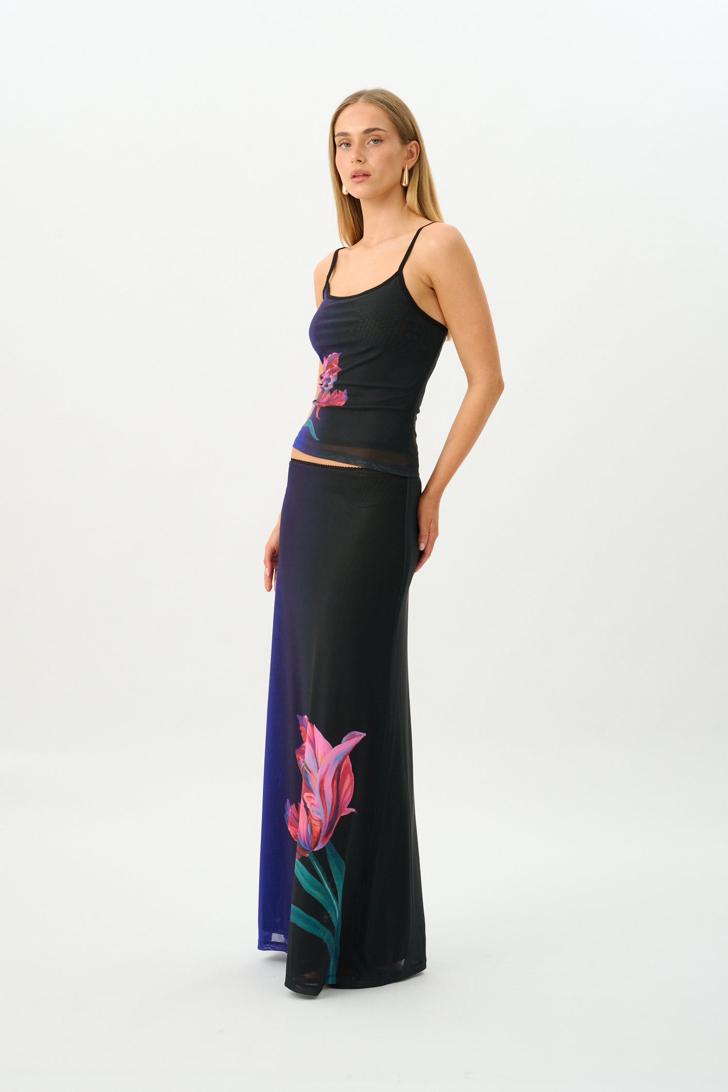 Maxi Skirt | Mesh Cobalt Floral
