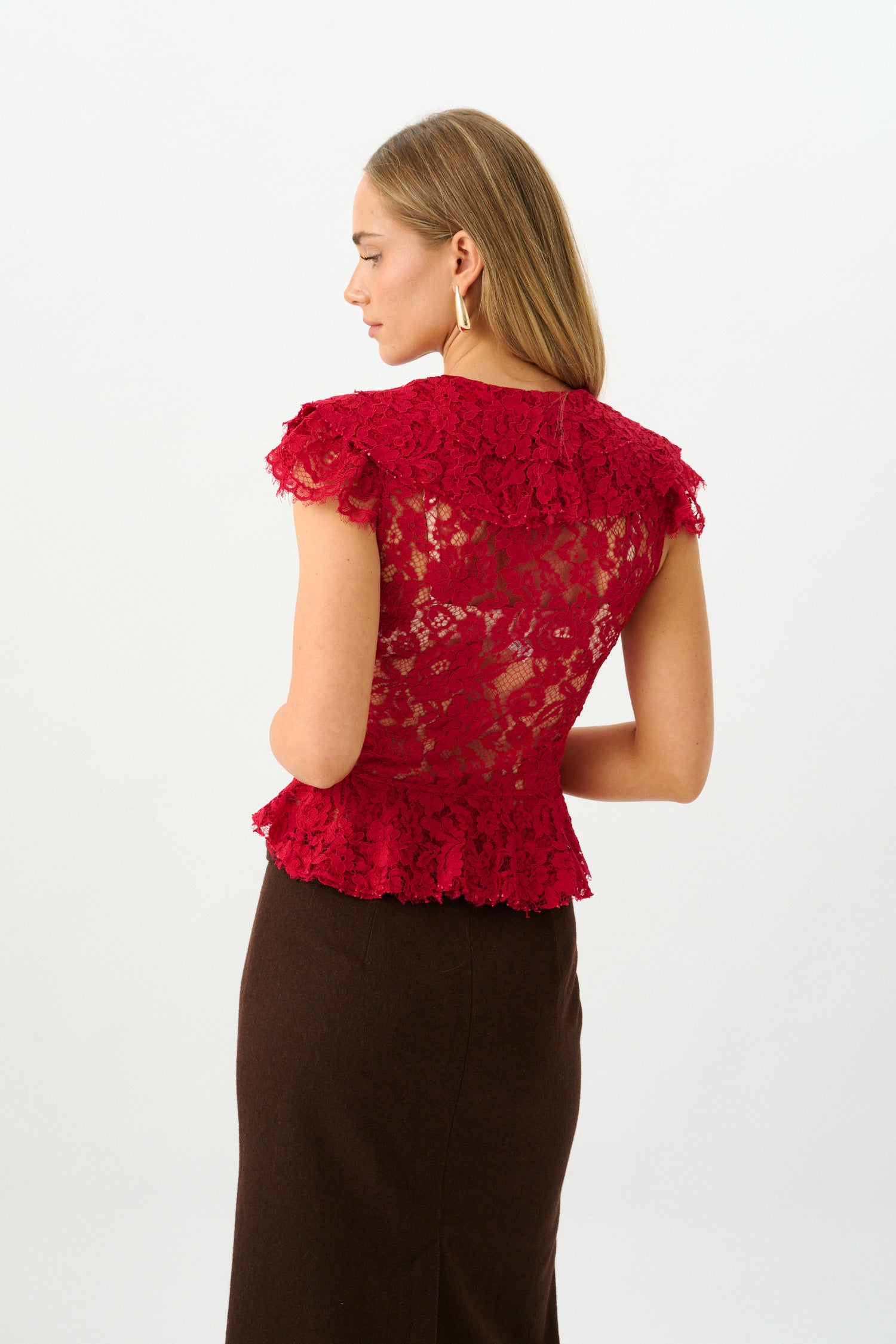 Frill Cap Sleeve Cardigan | Red Lace