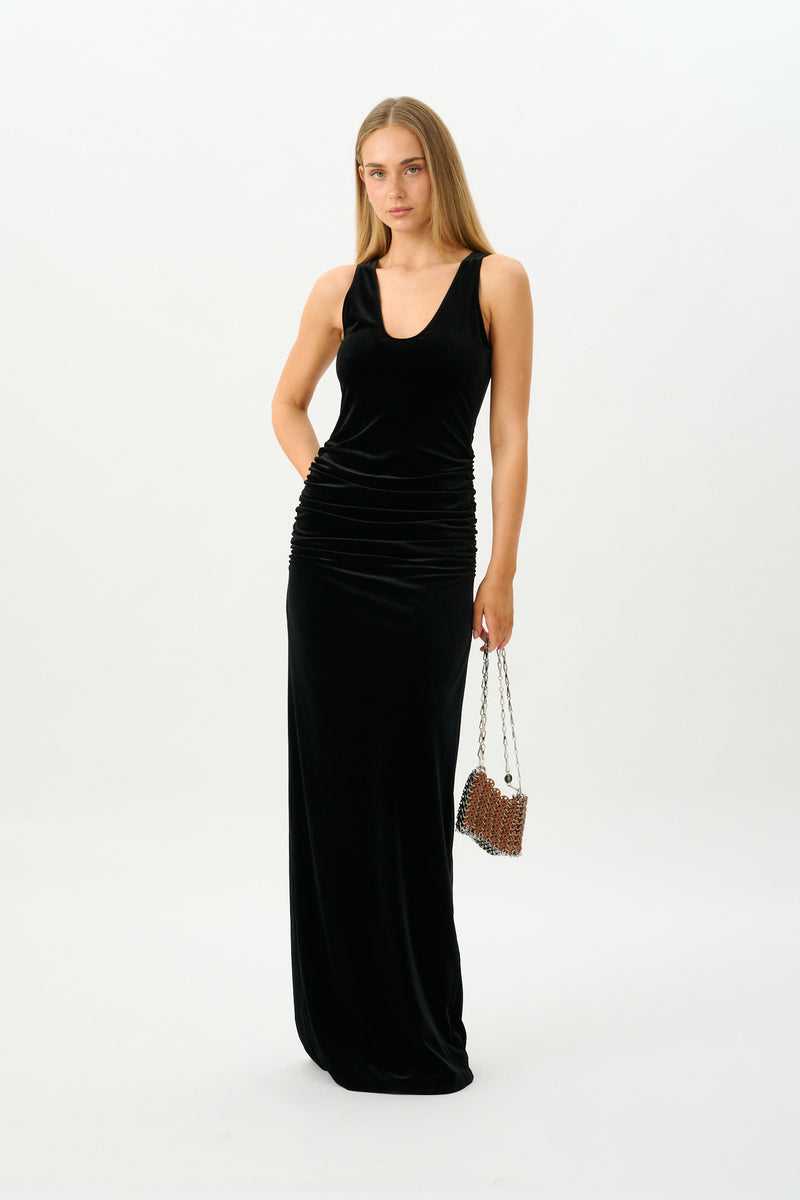 Ruched Velour Gown | Black
