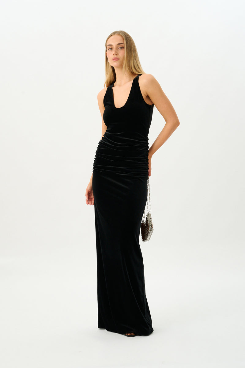 Ruched Velour Gown | Black