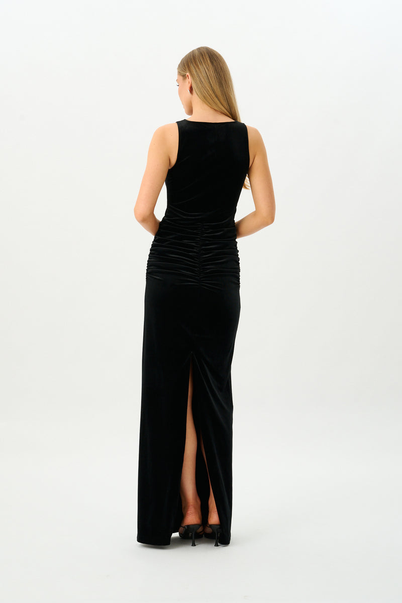 Ruched Velour Gown | Black