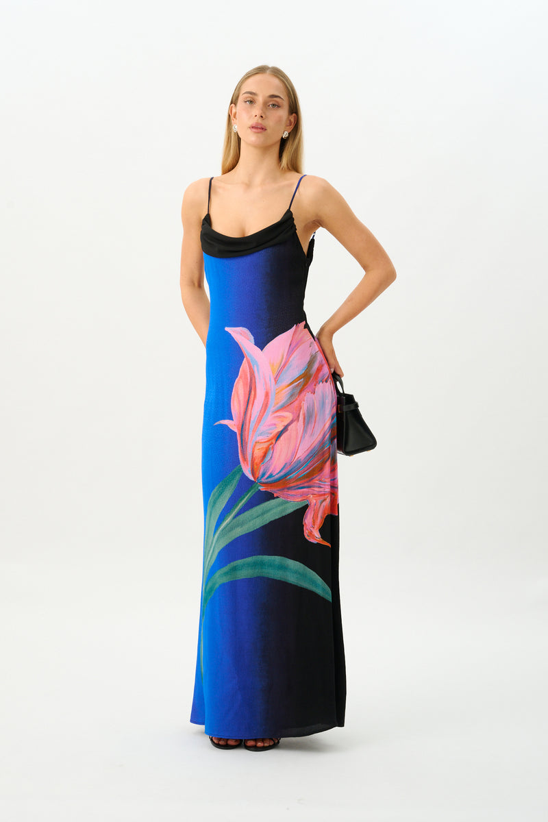 Draped Slip Dress | Cobalt Floral