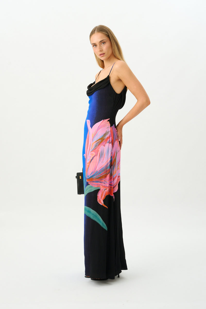 Draped Slip Dress | Cobalt Floral