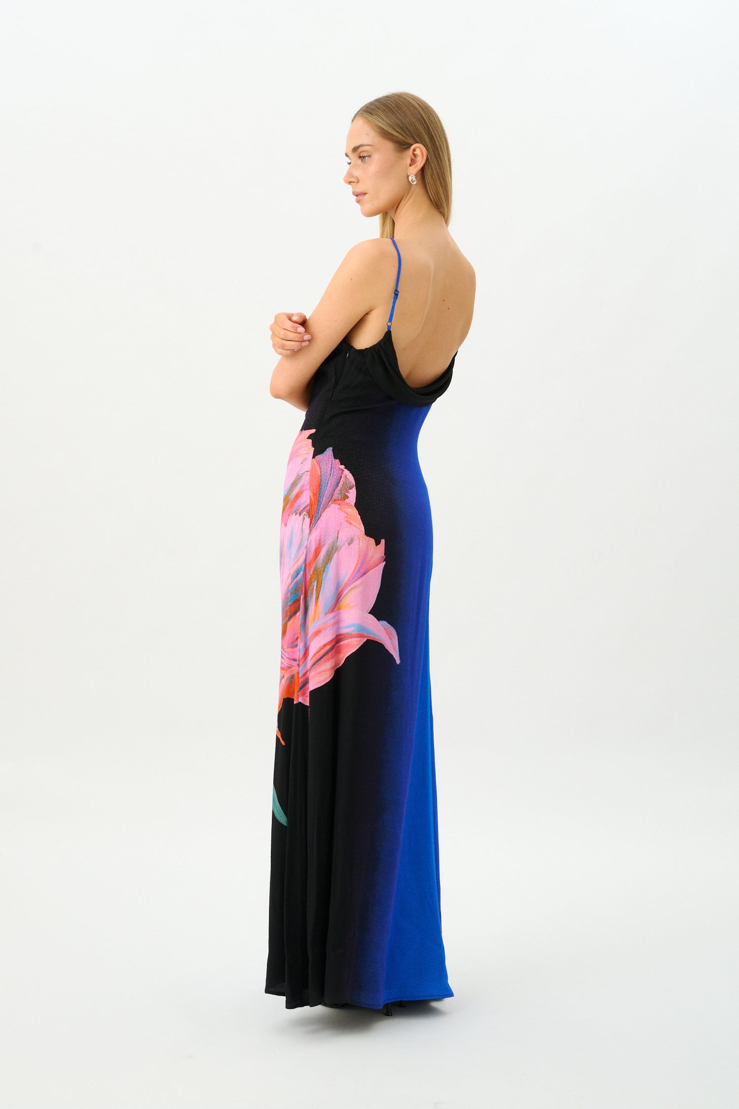Draped Slip Dress | Cobalt Floral