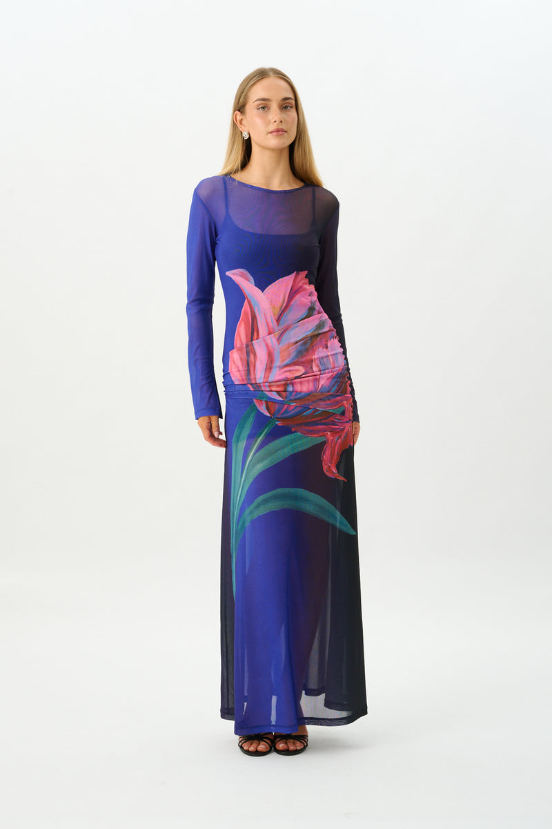 Wrap Mesh Maxi Dress | Cobalt Floral